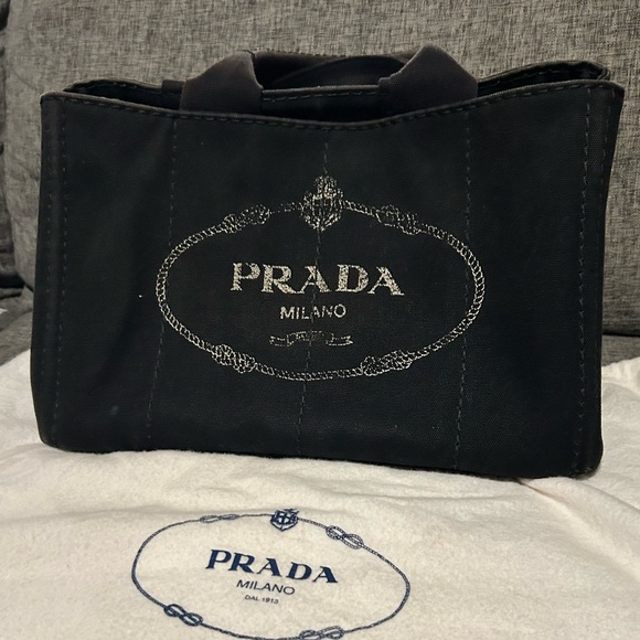 Prada Handbags - PRADA Canapa Canvas Tote Bag Black